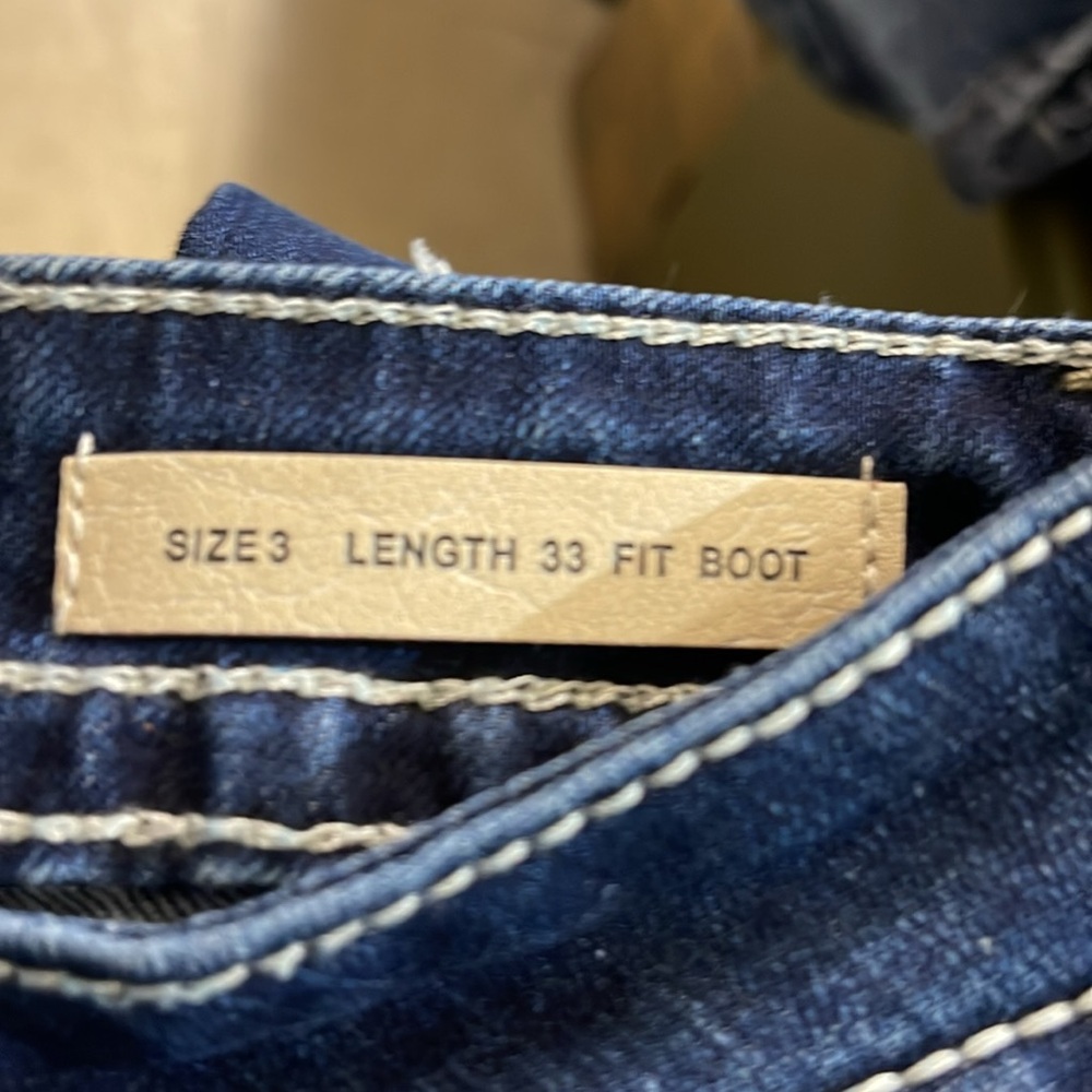 Sexy Couture Rhinestone Cross Pocket Stretch Denim Blue Jeans SZ - Picture 5 of 7